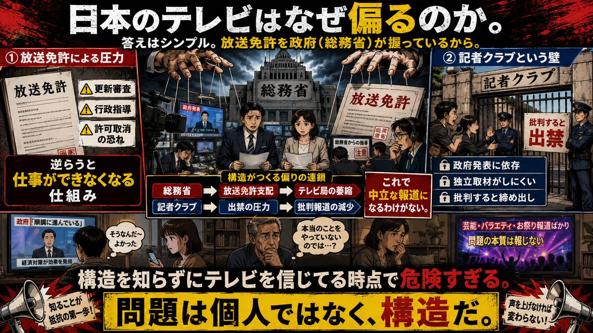 nemoto_ryosuke2's tweet photo. 日本のTVはなぜ偏るのか https://t.co/eho4fOUVaO