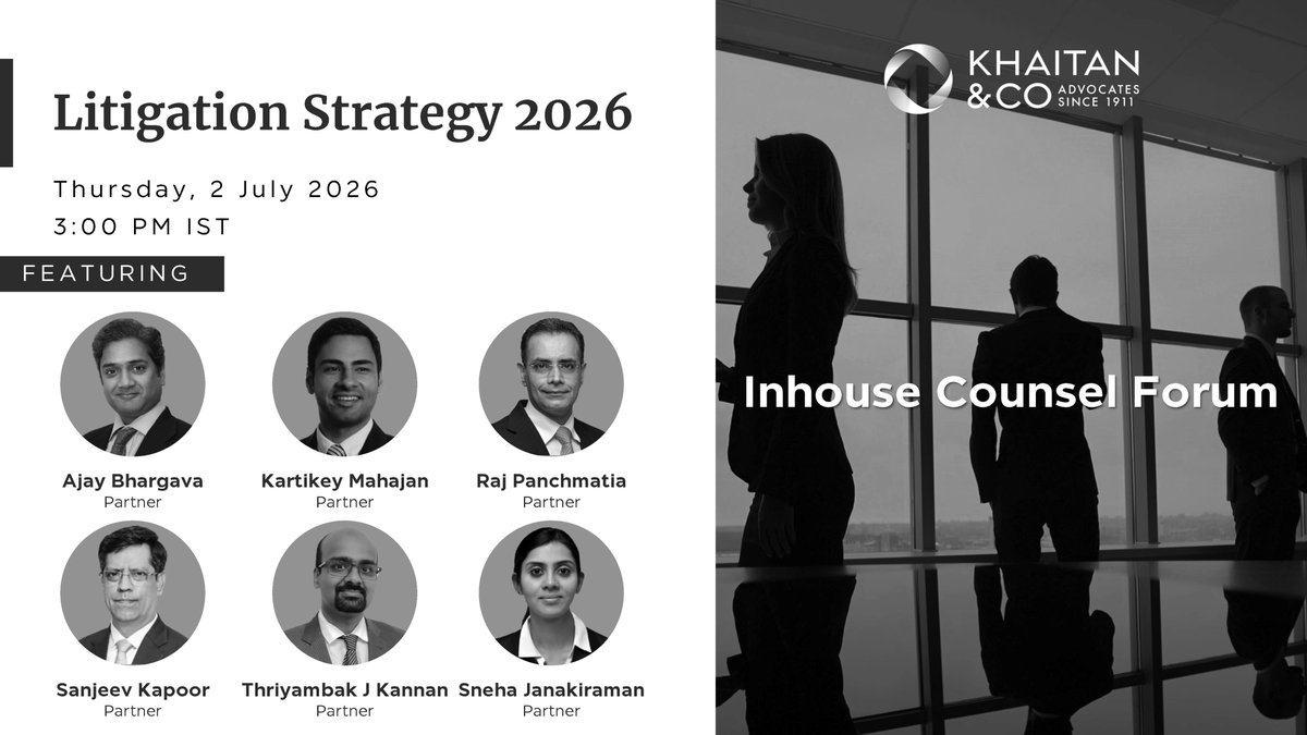 KhaitanCo's tweet photo. Missed our webinar on Litigation Strategy 2026? Watch recording: https://t.co/HUVXDgK91H
We shared practical insights on arbitration strategy, early dispute assessment, class actions, evidence, mediation, settlement and cost forecasting.
Previous webinars: https://t.co/2Esf145yIu https://t.co/9p0XXj0p5J