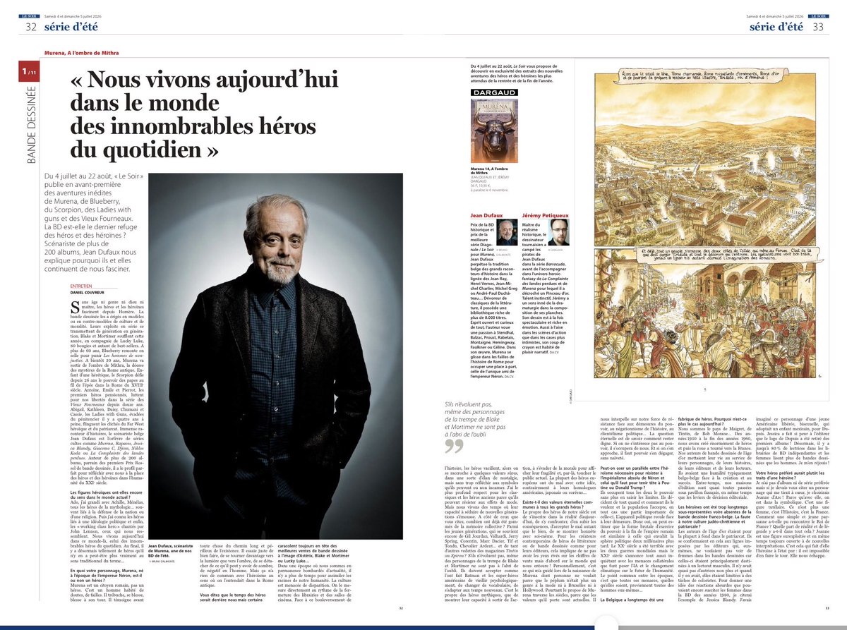 YvesSchlirf's tweet photo. Mon ami Jean Dufaux pour Le Soir …
Une belle interview de Daniel Couvreur sur les héros dans la BD …
#bd #murena https://t.co/kBGN96Czs7