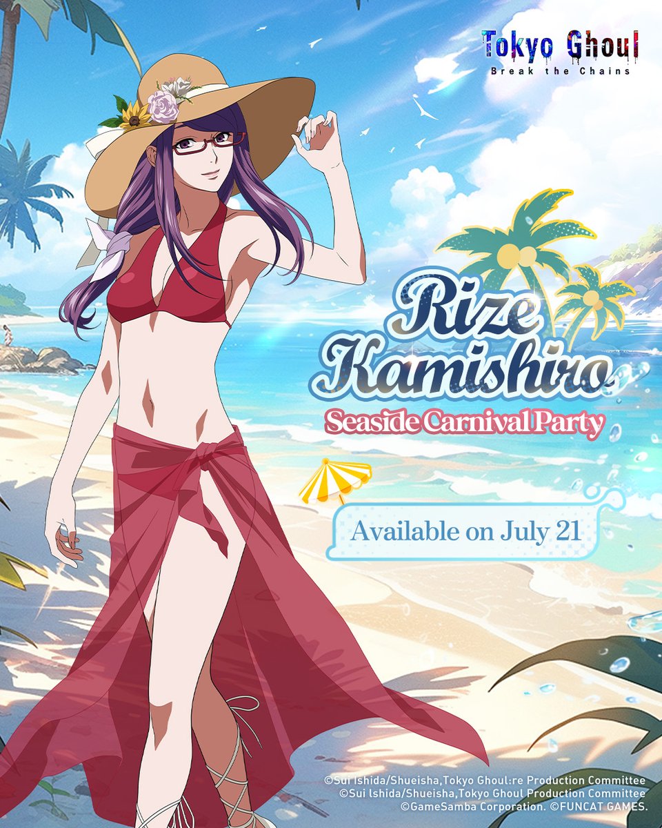 tgbreakthechain's tweet photo. ◤ #Seaside Carnival Party
New Character Reveal◢
🎉 Revealed at last! Thanks for your patience!

The new character for June Bride is—
✨ #Rize Kamishiro [Seaside Carnival Party]✨
Arriving on July 21!

#TokyoGhoul #TokyoGhoulBTC
#NewEventPreview #Seaside Carnival Party https://t.co/f8rhnvWzF8