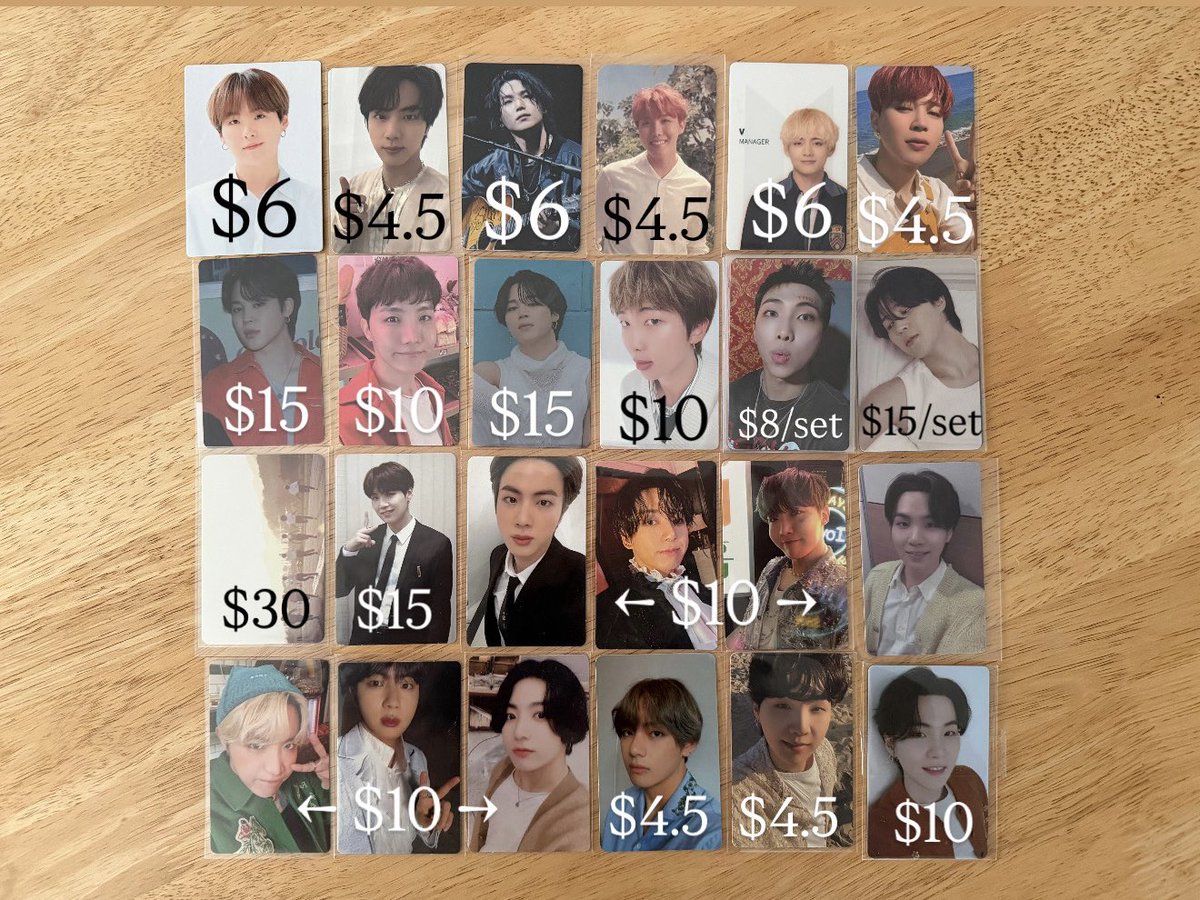 yoongerinesss's tweet photo. this is a long shot but is anyone looking for any of these bts photocards?
they are super cheap and i am based in canada but can ship WW 🥹
all prices are in canadian dollars!
#btsphotocards #bts #photocard https://t.co/Ug7XA7Klru