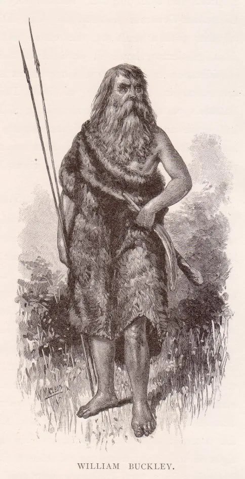 AusNativesX's tweet photo. On this day in 1835, escaped convict William Buckley gave himself up after surviving 32 years in the Australian wilderness. 

Following his surrender, Buckley's sentence was pardoned and he was employed as a translator, having become an expert in Aboriginal languages during his decades in the bush.

After Buckley's escape authorities determined that he had no chance of survival in the harsh conditions - this is the origin of the saying "Buckley's chance" .