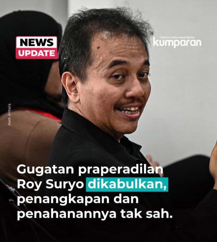 NenkMonica's tweet photo. PUTUSAN PRA PERADILAN ROY SURYO 
Hakim tunggal PN Jakarta Selatan mengabulkan sebagian permohonan praperadilan Roy Suryo.

Dalam amar putusannya, hakim menyatakan penangkapan Roy Suryo oleh Polda Metro Jaya tidak sah.

"Mengadili, satu mengabulkan permohonan praperadilan pemohon untuk sebagian," ujar hakim tunggal I Ketut Darpawan dalam sidang putusan, Selasa (7/7/2026).