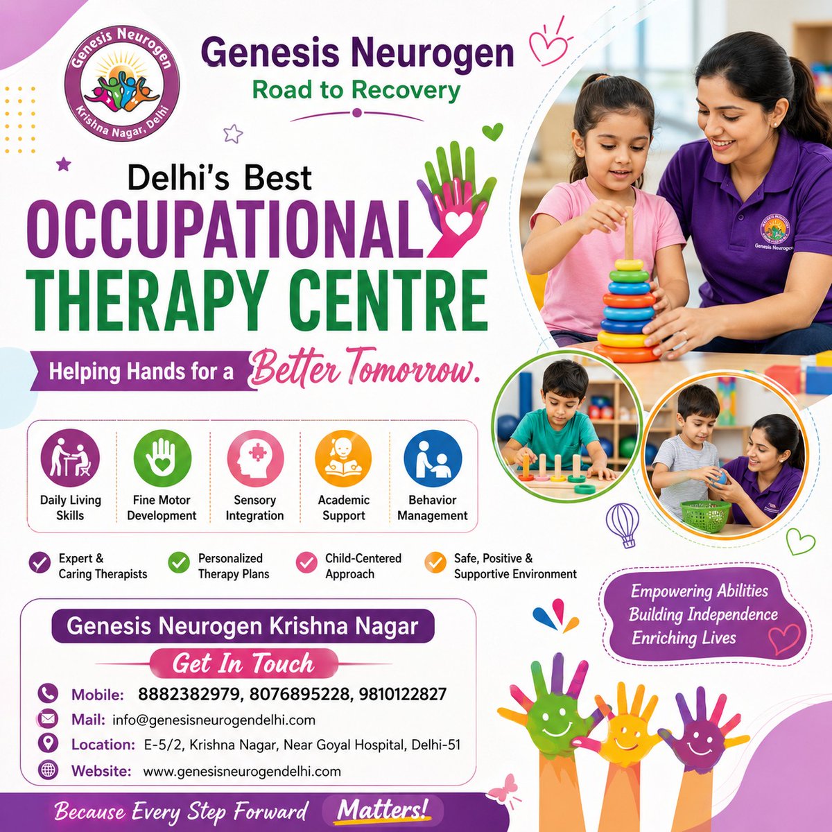 neurogenkn's tweet photo. @Neurogenkn offers personalized, evidence-based occupational therapy programs designed to help children develop essential life skills, improve independence, and achieve their developmental milestones.📞+91 8882382979, +91 8076895228 🌐 https://t.co/xMirchfZoc https://t.co/ISOONQrAQ0