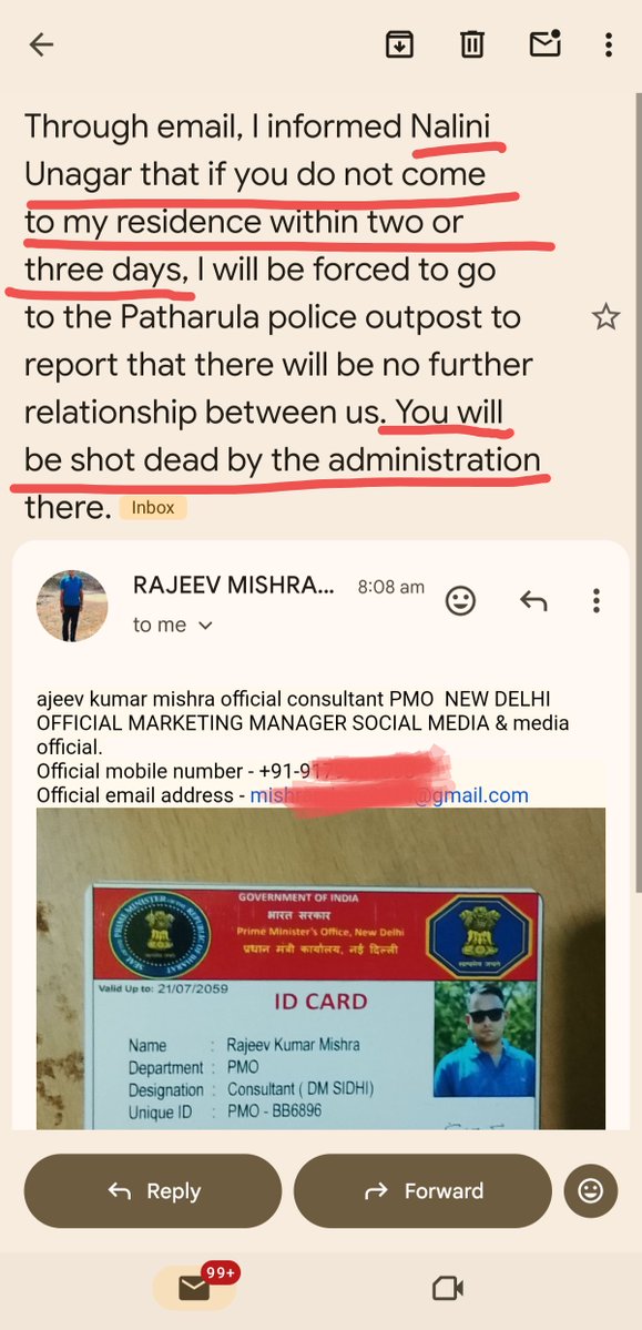 NalinisKitchen's tweet photo. Dear @DelhiPolice,

This man from the Prime Minister's Office is constantly sending me emails. I have received 342 emails from him. I didn't want to share his personal details, but now it is getting out of control.

This has now become life-threatening. He is sending me abusive emails, his Aadhaar card, PAN card, WhatsApp number, passbook, and multiple handwritten letters via email. I can send you everything personally.

Please look into the matter. He claims to be working at the PMO as a consultant.