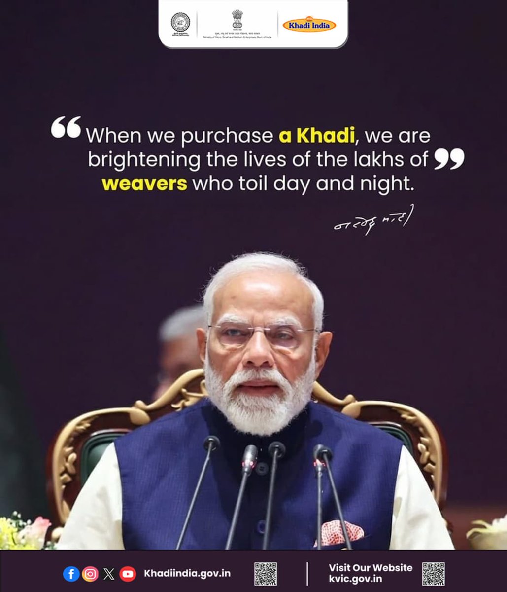kvicindia's tweet photo. Every Khadi purchase is a step towards empowering India's artisans and strengthening the spirit of Vocal for Local. 

Thank you, Hon'ble PM @narendramodi ji, for inspiring the nation to support Khadi and transform countless lives.

#Khadi #KVIC
#VocalForLocal #LocalToGlobal #KhadiForNation
#KhadiForFashion
#ViksitBharat
#KhadiMakingHistory
#AtmanirbharBharat