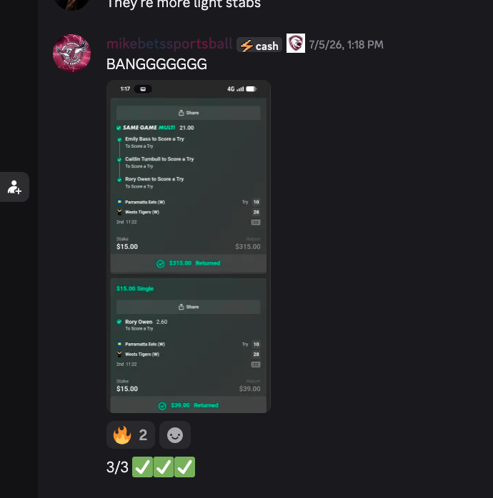 nrlmanly's tweet photo. Today is a wonderful day!

I am fortunate enough to join the absolute goats in the betting community 
@TeddyCJD @Herbiefarnworth @TTierSports 

I will now be putting my analysis and bets for free in this incredible discord
https://t.co/H2nclqqmPS

How exciting! 🔥🔥🔥🔥🔥 https://t.co/00MuoVn6PX