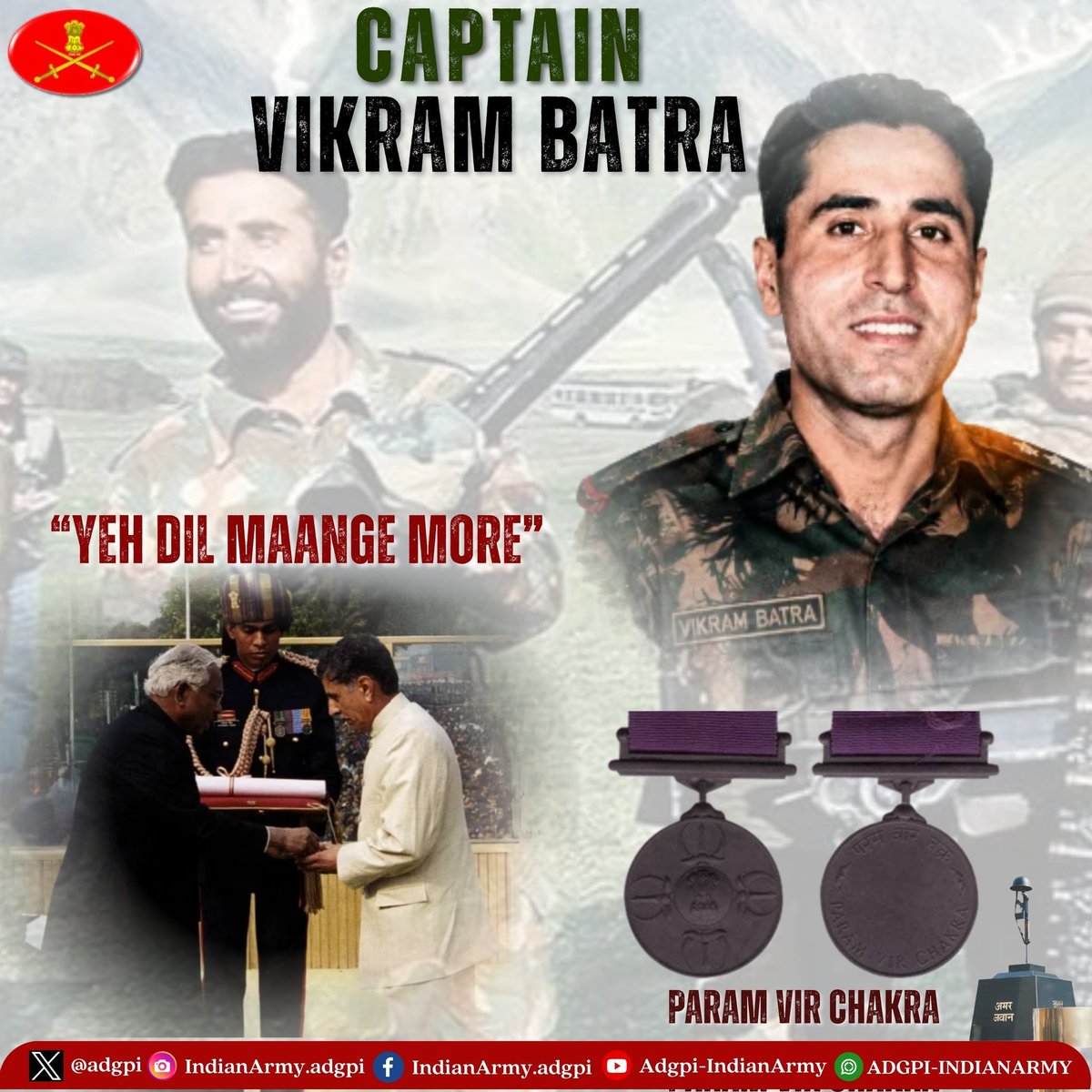 Kimran1212's tweet photo. A nation sleeps peacefully because brave hearts stood fearless in its defence. Remembering  CAPTAIN VIKRAM BATRA on his martyrdom day with deep respect and gratitude.

Salute to the Lion of Kargil. 🇮🇳

"Yeh Dil Maange More!" 🇮🇳
#Kargil #yehdilmaangemore https://t.co/BKdaFOjlKX