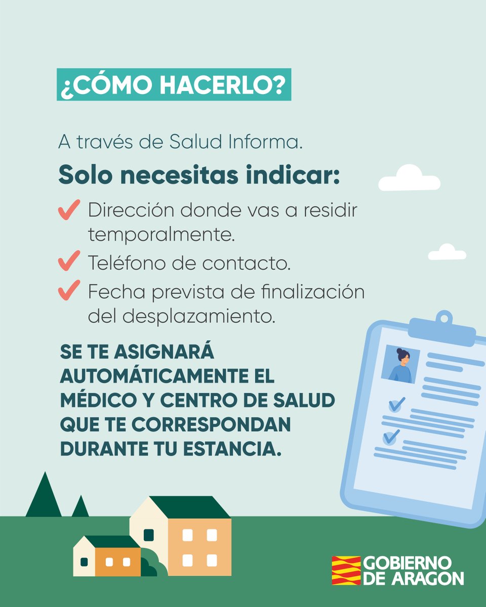 salud_aragon's tweet photo. 🏡 ¿Vas a pasar una temporada en otro municipio este verano?
Si vas a permanecer allí un tiempo, comunica tu desplazamiento temporal en Salud Informa.
💙 Así ayudas a organizar mejor la atención sanitaria.
#SaludAragón #SaludInforma #AtenciónPrimaria #Verano https://t.co/RHen16EaV1