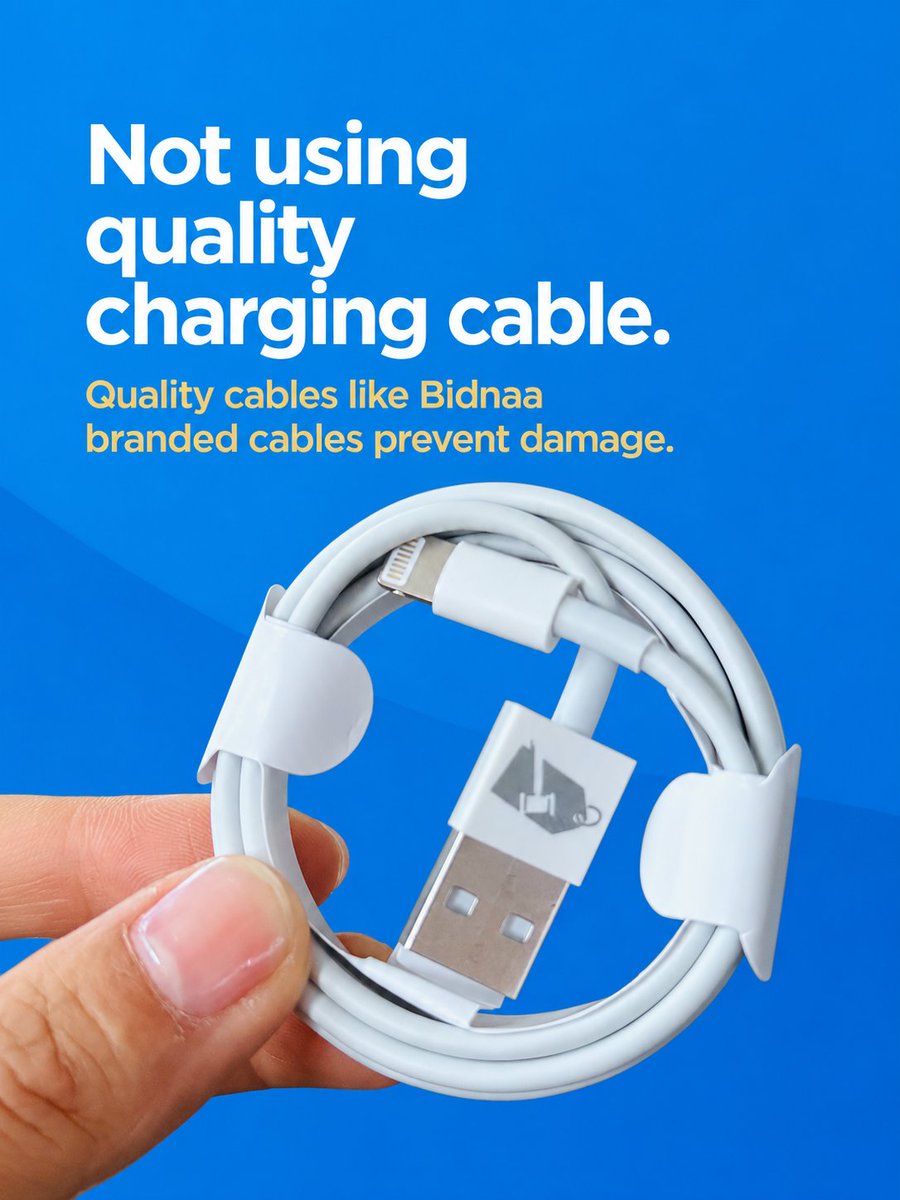 Bidnaatrade's tweet photo. Protect your battery with the original Bidnaa branded charging cable.

Available in Type-C and iPhone (Lightning) for just ₦2,800.

🚚 FREE delivery within Lagos
✅ No additional charges
 
#PhoneChargingTips #ChargingSafety #PhoneCare #BatteryHealth 2026 FIFA World Cup https://t.co/fybXSUTYTr