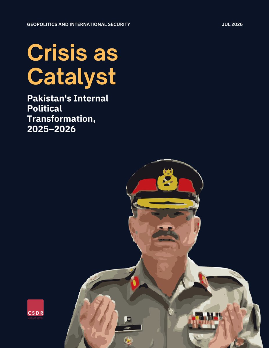 CSDR_India's tweet photo. ✨In our latest report, "Crisis as Catalyst: Pakistan’s Internal Political Transformation, 2025–2026",
@BashirAliAbbas examines how the April–May 2025 crisis with India catalyzed the Pakistan Army’s consolidation of domestic control under Asim Munir. Tracking developments chronologically across three fronts- military, political, and judicial- it argues that the crisis let Munir move from expanding power within Pakistan’s hybrid system to changing the system itself. 
 
🔗https://t.co/SHONhY7JI0

@HappymonJacob
@LtGenHooda
@Harpoonleader
@Ajaybis
@rivagdas
@rakeshnms
@MohanCRaja