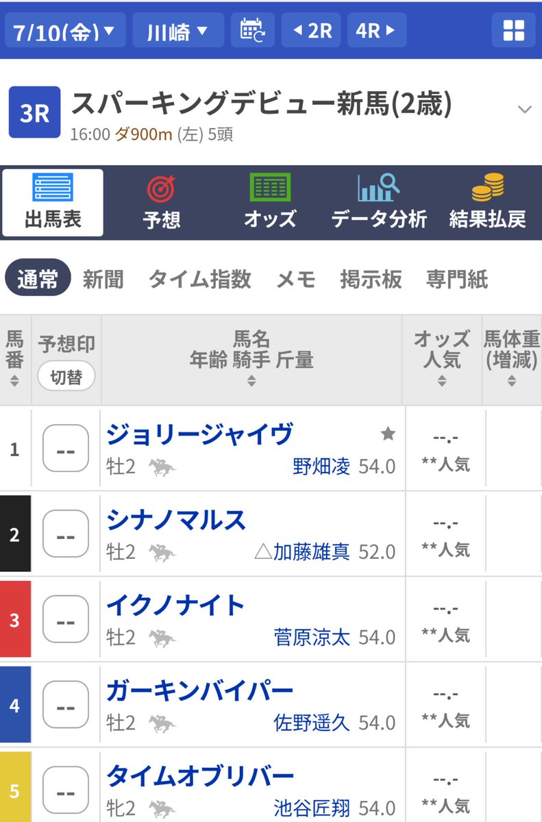 DoubleRainbow99's tweet photo. ジョリージャイヴ 7/10川崎3R 野畑騎手を背にデビュー確定(^^)/
スタートだけ決めて欲しい、頑張って!
#ジョリージャイヴ
#JollyJive
#デビュー戦 https://t.co/MkU3IfYCuZ