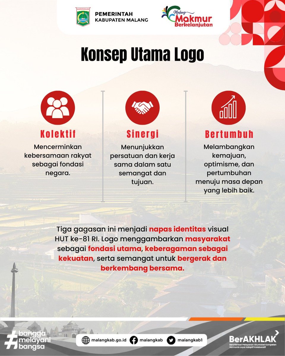 Malangkab1's tweet photo. Memasuki peringatan HUT ke-81 Kemerdekaan Republik Indonesia, mari kenali makna di balik tema dan identitas visual tahun 2026. 🇮🇩

Logo dan identitas visual resmi HUT ke-81 Kemerdekaan RI dapat diunduh melalui tautan berikut:

https://t.co/pR5pW1kxg9 https://t.co/uk1g9OWAkr