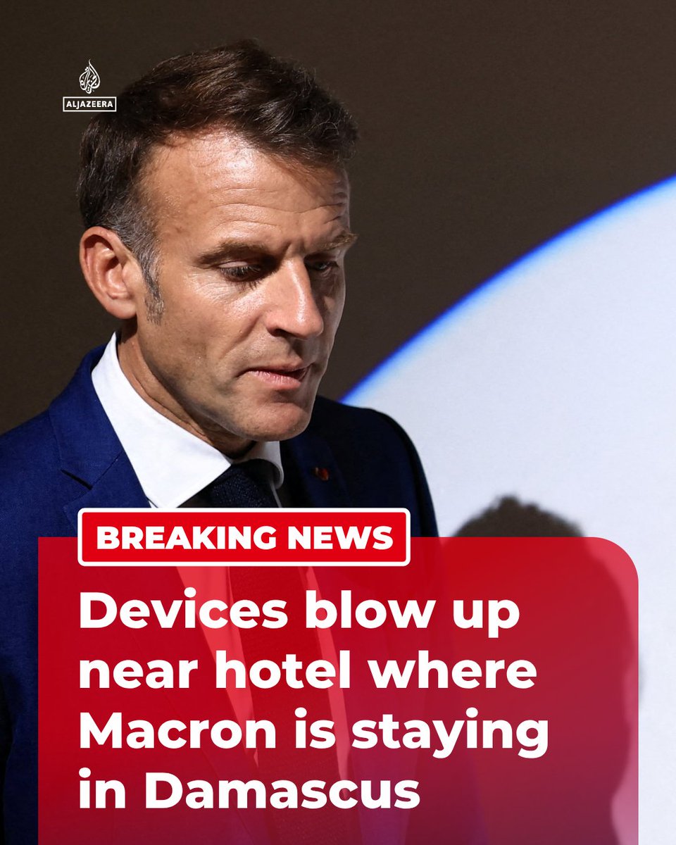 BREAKING: A series of explosive devices has blown up near the hotel where French President Emmanuel Macron is staying in Damascus, a security source says.