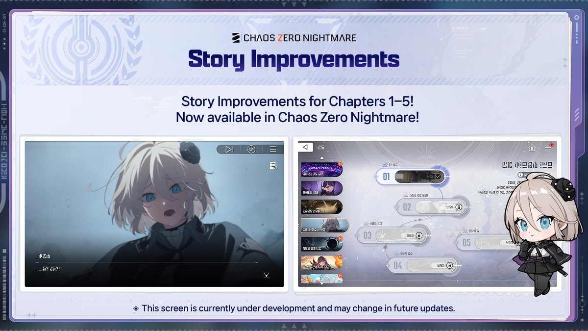 CZN_Official_EN's tweet photo. ◤Act 1 Story Improvements◢

The revamped Act 1 story (Chapters 1-5) is now available!
Check them out in Chaos Zero Nightmare today!

#CZN #ChaosZeroNightmare https://t.co/vMOYctr786