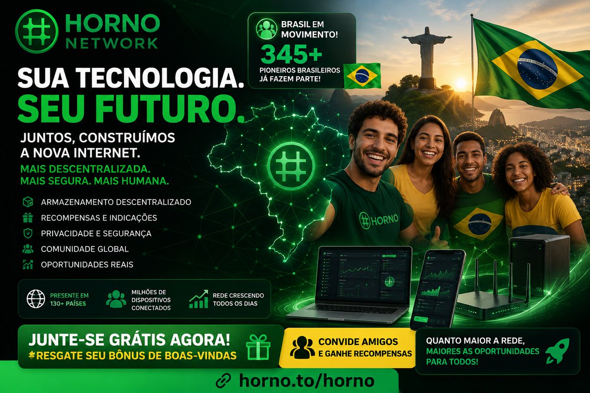 hornonetwork's tweet photo. Olá Brasil! 🇧🇷👋

#Obrigado por estar com a gente.

Já temos 345+ Pioneiros brasileiros começando dentro da @hornonetwork 🚀

A #HORNO é uma #infraestrutura #descentralizada feita pela #comunidade, para a #comunidade.

Junte-se #grátis, resgate seu #bônus de boas-vindas e convide seus amigos.

🔗 https://t.co/PsvDHV0fOR

#Web3Brasil #DePIN #Blockchain #HornoNetwork