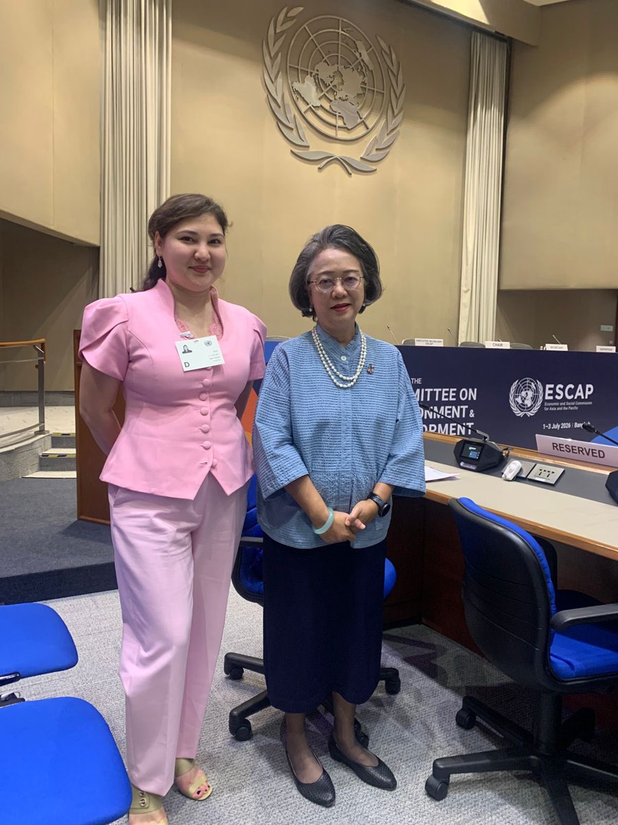 KZEmbassyTH's tweet photo. 🇰🇿 Kazakhstan participated in the 9th UN ESCAP Committee on Environment and Development in Bangkok, highlighting national efforts on climate action, renewable energy, biodiversity conservation, and the green economy. 🌿🌏 #Kazakhstan #ESCAP #SustainableDevelopment https://t.co/uaHBnu1CoW