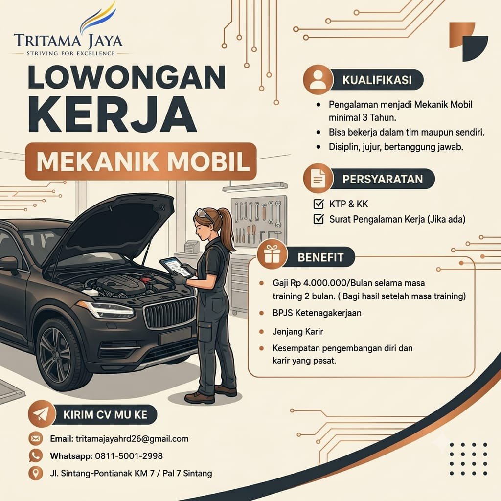 Lokersintang's tweet photo. 🔧 LOWONGAN KERJA – MEKANIK MOBIL 🚗

PT Tritama Jaya membuka kesempatan untuk Anda yang berpengalaman dan siap berkembang bersama tim profesional kami!

#LokerSintang #InfoKerjaSintang #LowonganSintang #CariKerja #LokerKalbar https://t.co/DOK6hQRM3C