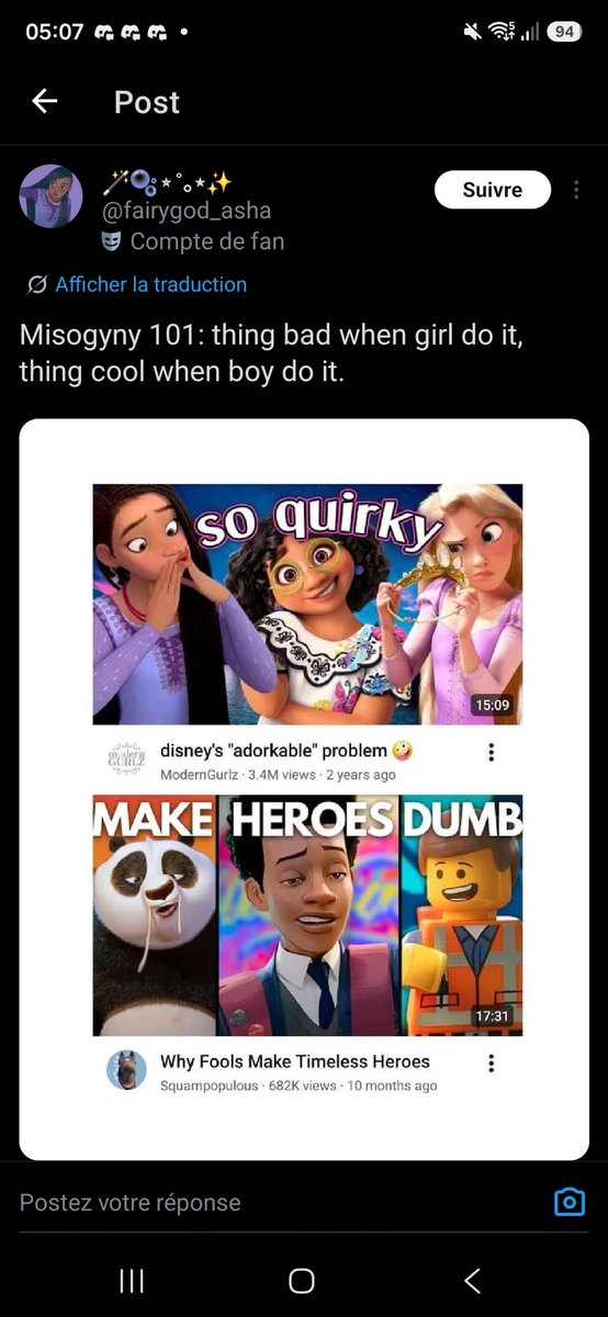 TrashyTrashRat's tweet photo. @icymuffins The way the post is made makes it looks like the creator is misogynistic and hypocritical at a quick glance

But they're different people so for all we know the creator of the second video could LOVE quirky female characters but the post makes it look like they're guilty or sum' https://t.co/sUinCS7Xsg