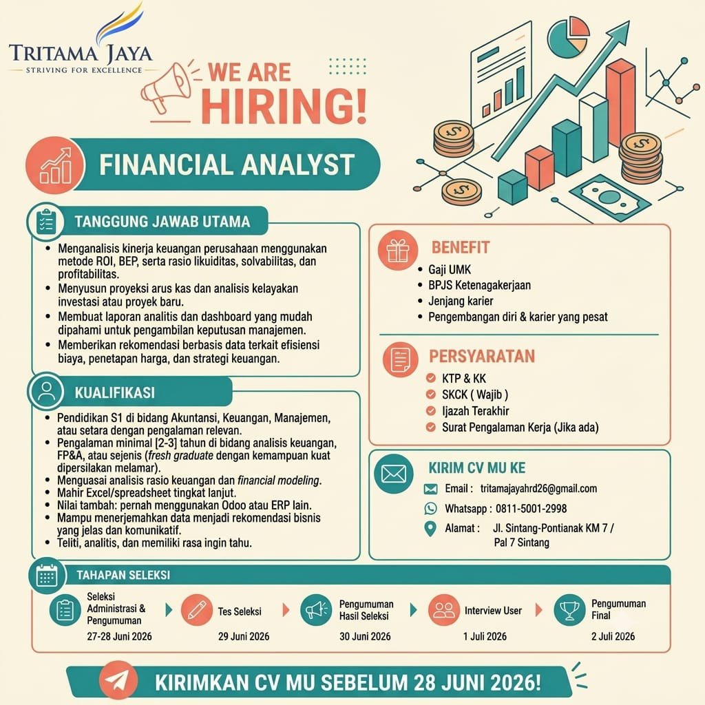Lokersintang's tweet photo. 📢 WE ARE HIRING – FINANCIAL ANALYST 📊

PT Tritama Jaya membuka kesempatan bagi Anda yang memiliki passion di bidang analisis keuangan untuk bergabung bersama tim kami sebagai Financial Analyst.

#LokerSintang #InfoKerjaSintang #LowonganSintang #CariKerja #LokerKalbar https://t.co/93DuxWkB6S