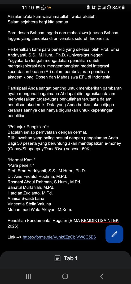 brthtkingr's tweet photo. Haloo men temenn sasing dan pend. bahasa inggris, tolong isi kuesioner ini donggg. Ada hadiah 50k bagi 30 pemenang yg beruntung hihi. Ini linknya: https://t.co/X8NEL5UIL9… 
Thanks a lot buat yang bersedia mengisi<33 https://t.co/KZrmSJMrxp