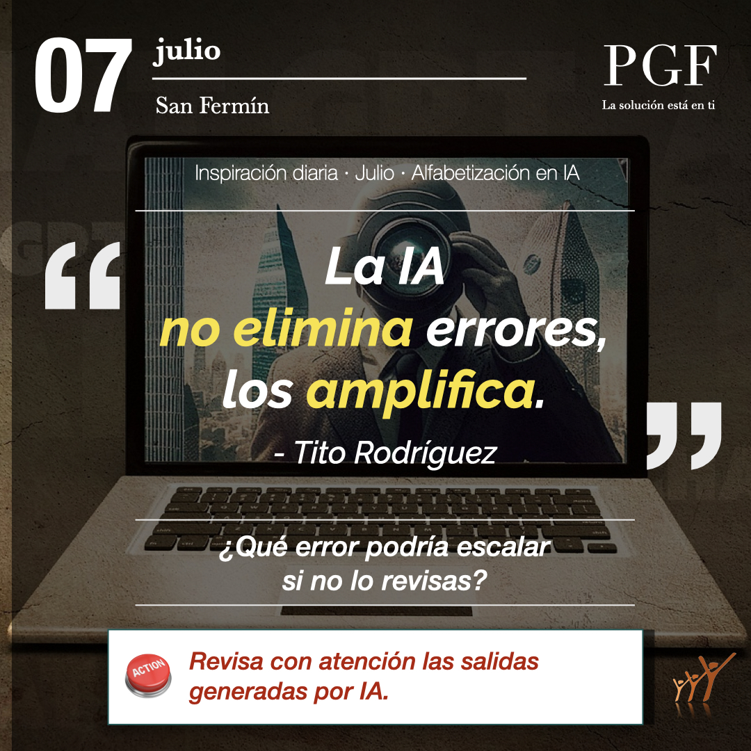 PGFCoach's tweet photo. «La IA no elimina errores, los amplifica.»
Tito Rodríguez
¿Qué error podría escalar si no lo revisas?
Microacción del día: Revisa con atención las salidas generadas con IA.
#Citadeldía #PabloGarcíaFortes #InteligenciaArtificial #SoftSkills #RevisiónCrítica #Errores https://t.co/7hpHSEX3ih