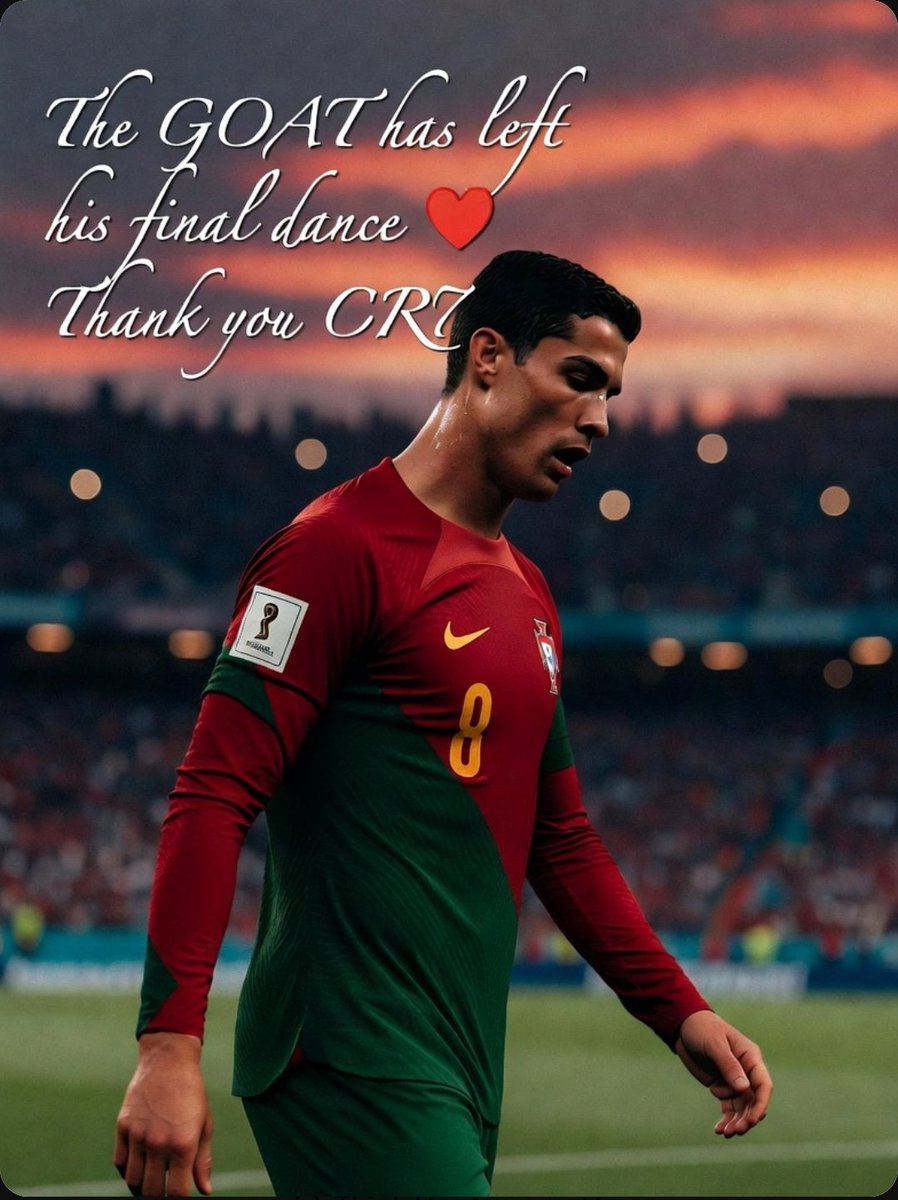 SOURav_Says1's tweet photo. End of an era. The GOAT danced on the biggest stage for 20+ years and left everything on the pitch. No World Cup trophy, but an immortal legacy. Thank you, CR7. 🐐❤️🥹
#Ronaldo #FinalDance #CR7CristianoRonaldo #CR7 #altıüstüistanbul #CristianoRonaldoIsBiggerAndGreaterThanTheWorldCup #CristianoRonaldoEsMasGrandeYGrandiosoQueElMundial