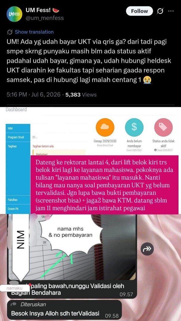 um_menfess's tweet photo. UM! Buat yg kemarin udah bayar UKT lewat web si UKT tp statusnya masih belum aktif di siakad syp tau ini bisa membantu ya https://t.co/LE3kEDUTOc