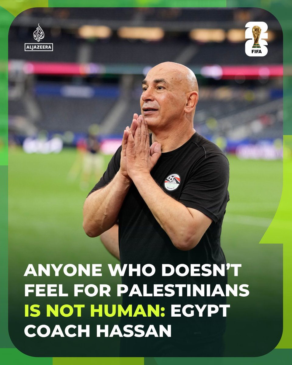 AJE_Sport's tweet photo. Egypt coach Hossam Hassan used his FIFA World Cup news conference to raise awareness about the plight of Palestinians in Gaza, days after dedicating his team's historic knockout win to the Palestinian people.

🔗 https://t.co/3hZuLYnUvA https://t.co/e2wj5UeefI