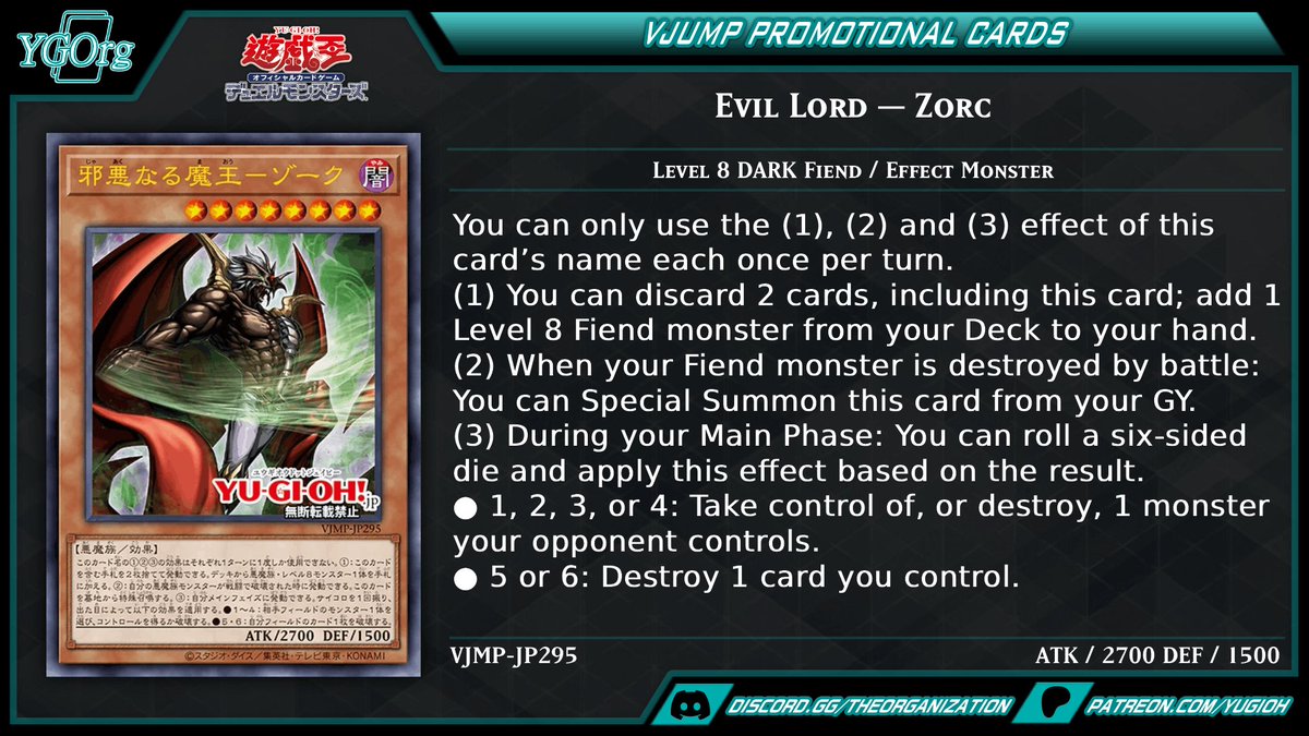 ygorganization's tweet photo. ◆ VJUMP Promotional Cards ◆
The evil lord from ancient past return in modern day
#yugioh #遊戯王 https://t.co/9hPJF227e3
