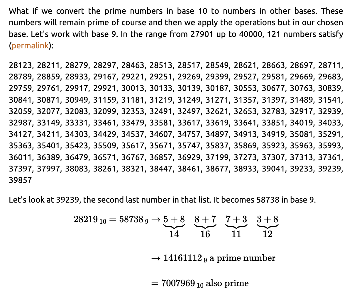 SeanReeves's tweet photo. 28219: prime

Member of OEIS A069686: primes whose internal digits form a prime, here 821; adding consecutive pairs of digits in base 9 produces a prime number; palindrome in base 2: 110111000111011 and base 32: rhr; self number.

https://t.co/BX0xLjcmg0
https://t.co/vapdszLb2g https://t.co/FzSXQpUZx7