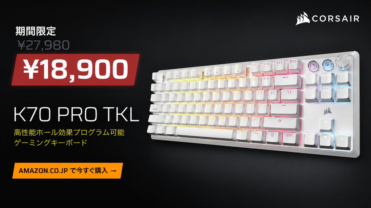 ⚡ ラピッドトリガー、高速入力、思い通りの操作。 K70 PRO TKLなら