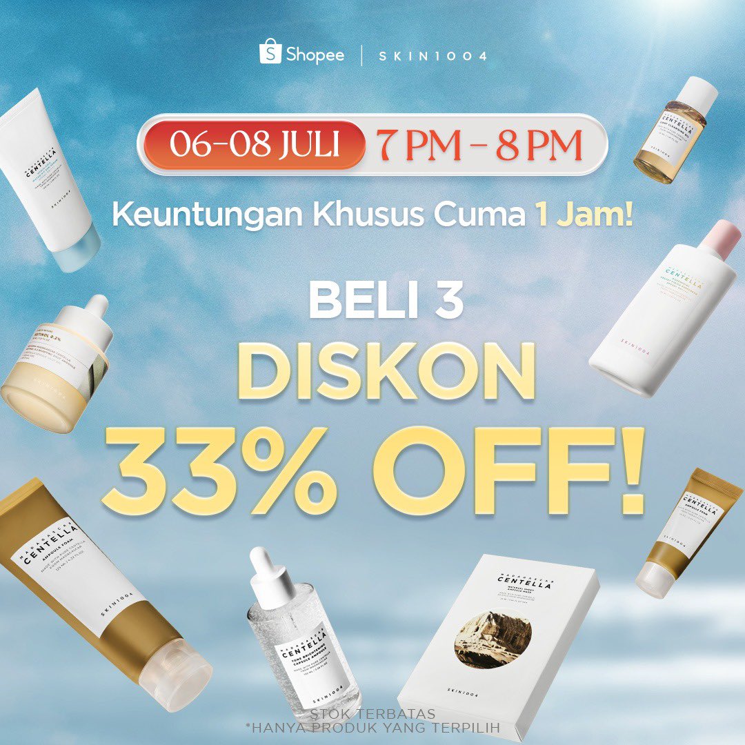 saniyatussh's tweet photo. 7.7 waktunya restock SKIN1004 nih 🤩

mumpung lagi banjir promo, jangan sampe kelewatan yaa! mulai tanggal 6–8 di dan 19.00–20.00 ada banyak banget penawaran menarik 🥳✨

🎉 promo yang bisa kamu nikmatin: ✨ beli 3 produk diskon 33% ✨ voucher diskon sampai 50% ✨ diskon bundling produk favorite

yg udah lama ngincer produk SKIN1004, ini sih waktu yg pas buat checkout sebelum promonya abisss 🫣🛒

https://t.co/SlGu5z6RiA