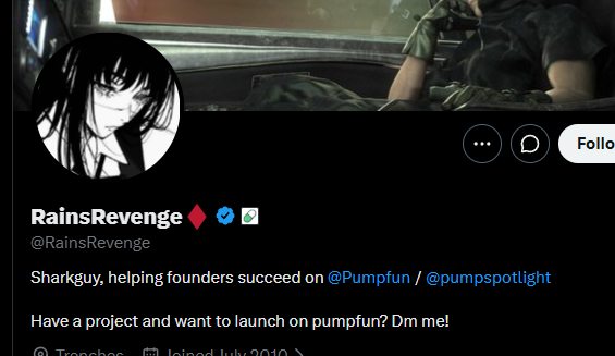 bruceflips's tweet photo. @RainsRevenge made his own coin 1 year ago, it hasn't bonded and he's still holding supply

He's one of the main marketing people behind pumpfun, he runs the twitter and is a massive part of the team

ITS LITERALLY HIS OWN COIN AND HE STILL HOLDS SUPPLY PROOF BELOW https://t.co/kW5C0tJsWr