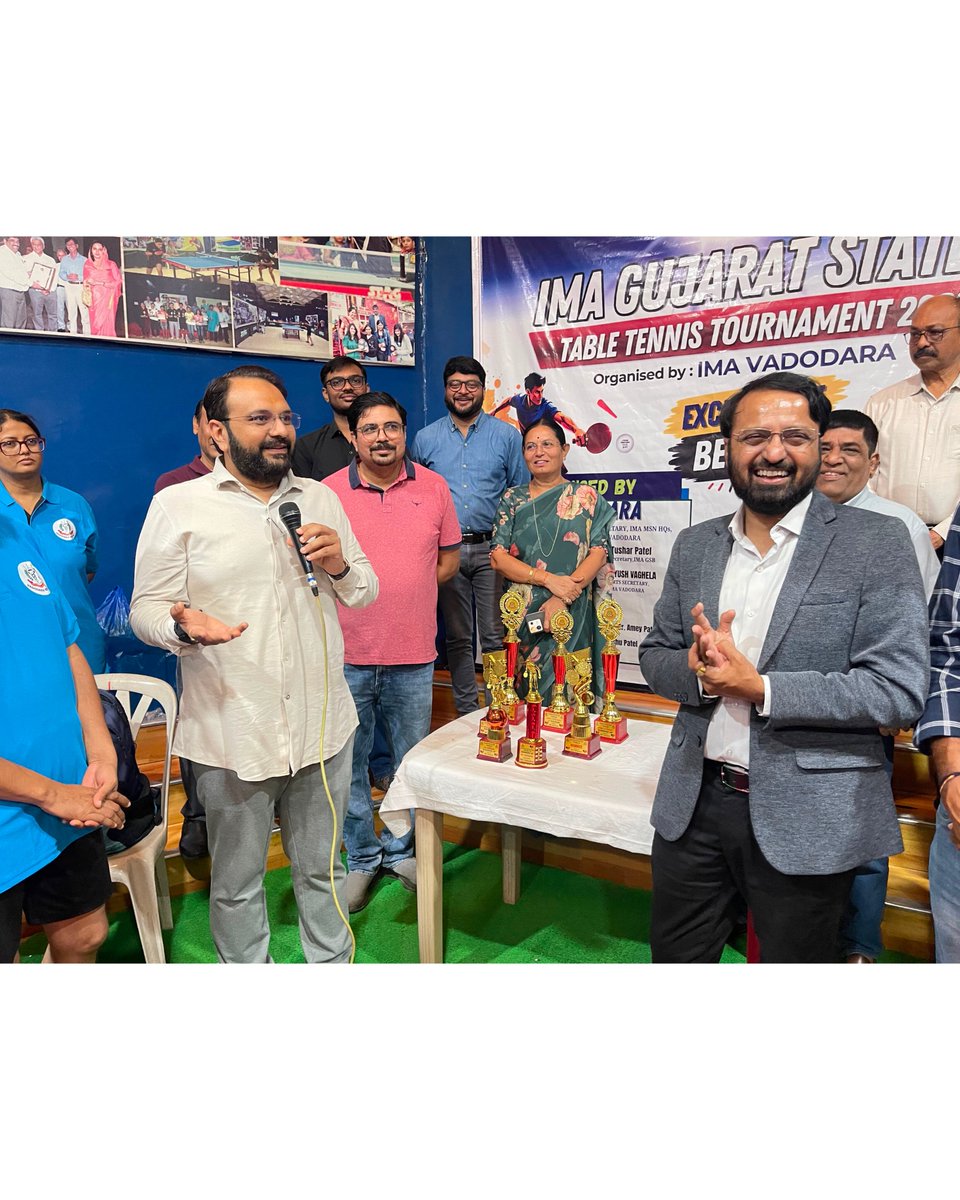 BJYM4Gujarat's tweet photo. IMA વડોદરા દ્વારા આયોજિત IMA Gujarat State Table Tennis Tournament 2026 નું ઉદ્ઘાટન યુવા મોરચા પ્રદેશ અધ્યક્ષશ્રી @drhemangjoshimp એ કરી ખેલાડીઓ સાથે ટેબલ ટેનિસ ટેનિસ રમી એમનું ઉત્સાહવર્ધન કરી ઉત્તમ રમતની શુભકામનાઓ પાઠવી. https://t.co/Uwc9FdtV7l