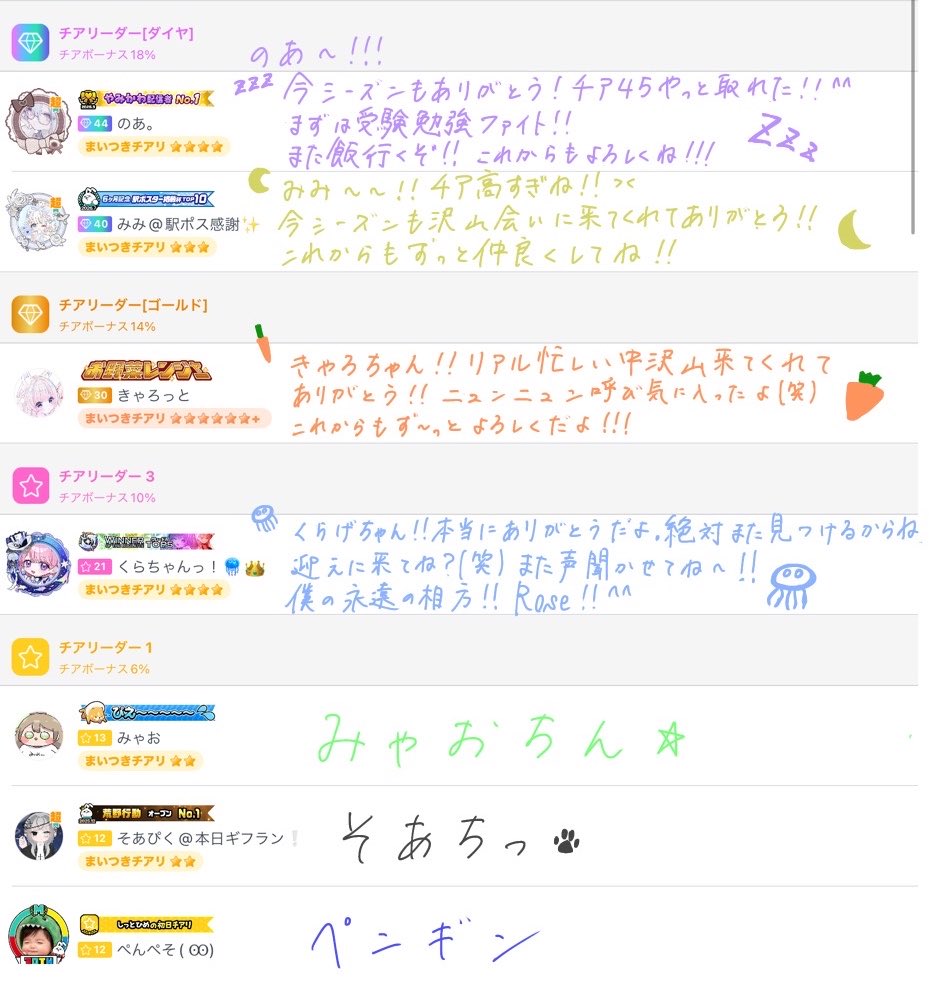 Ph1_kun's tweet photo. 遅くなりましたが！
先月のチアの方々ありがとうございました‼️

チア🩷⬆️の方は手書き✉️
チア🧡⬇️の方には手書きで呼び方

色は僕なりのみんなのイメージカラーでᝰ✍🏻

これからもよろしくね🙏

 #ミラティブ 
 #ミラティブ配信者さんと繋がりたい https://t.co/NUNmgycadH