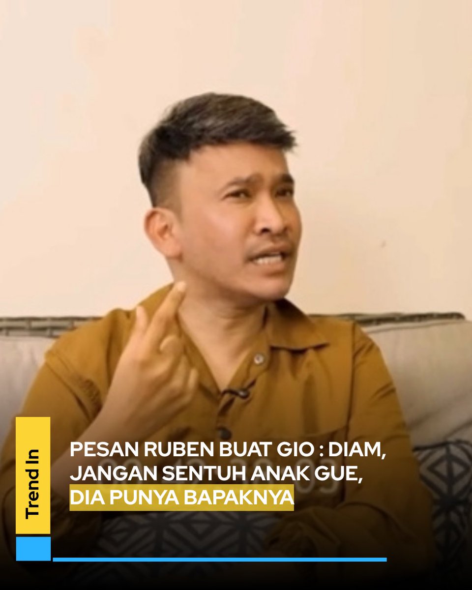 Intrendseleb's tweet photo. Kalau semua ini mau cepat selesai "Diam, jangan sentuh anak gue, dia masih punya bapaknya".

Pesan ke Ruben ke Gio dalam sebuah podcast terbaru kacamata nanda.

"Jangan sampai nanti kena karma, mending buruan deh nikahin trus punya anak jadi bahagia dengan keluarganya sendiri"

Jangan malah nyuruh saya melupakan anak-anak saya dengan bilang mereka sudah bahagia sama dia.

Begitu ucapan Ruben ketika ditanya soal Gio. Ruben merasa Gio terlalu ikut campur hubungannya dengan anak, padahal dirinya masih hidup dan masih bertanggung jawab.