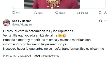 YoAmoaLaCiencia's tweet photo. 82 pesos  al día para alimentar animales: funcionaria de Brugada culpa a diputados morenistas y aliados

Ana Villagrán respondió prácticamente que no es su asunto que los animales bajo el resguardo de la Agencia de Atención Animal reciban apenas 82 pesos diarios para su alimentación.

Aseguró que el presupuesto “lo determinan las y los diputados”, culpando al Congreso de la CDMX, donde Morena y sus aliados tienen la mayoría legislativa.

Pero, Villagrán tiene la obligación legal de elaborar y presentar el proyecto de presupuesto para la dependencia que dirige.

El artículo 76, fracción III, de la Ley de Protección a los Animales de la CDMX establece que la persona titular de AGATAN debe proponer presupuesto de la dependencia.

Para que sea incorporado por la Secretaría de Administración y Finanzas al Proyecto de Presupuesto de Egresos, que envió Brugada al Congreso.

¿Qué monto propuso Villagrán para alimentación de animales? 

¿Está sosteniendo que los diputados de Morena y aliados le hicieron recortes en la comida de animales? 

¿O los 30 mil pesos anuales para alimentar animales salió de la propuesta que hizo Brugada?
