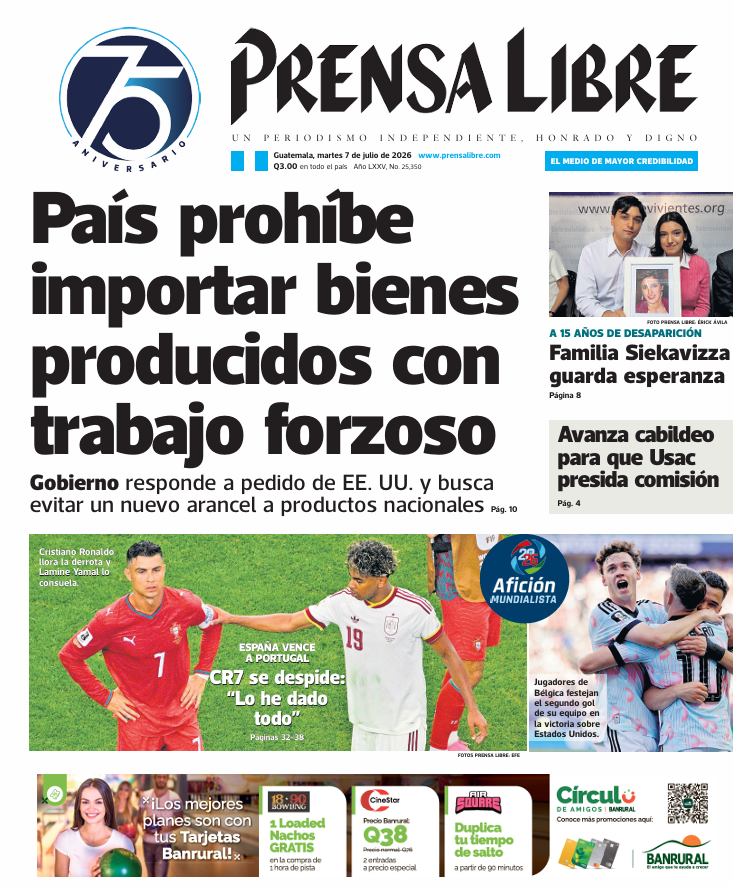 prensa_libre's tweet photo. #PortadaPL š° | Le compartimos algunas noticias que encontrarĆ” en nuestra edición de este martes 07 de julio.
AdquiĆ©rala aquĆ: https://t.co/pXHBAkdhgB https://t.co/87j19WWDrF