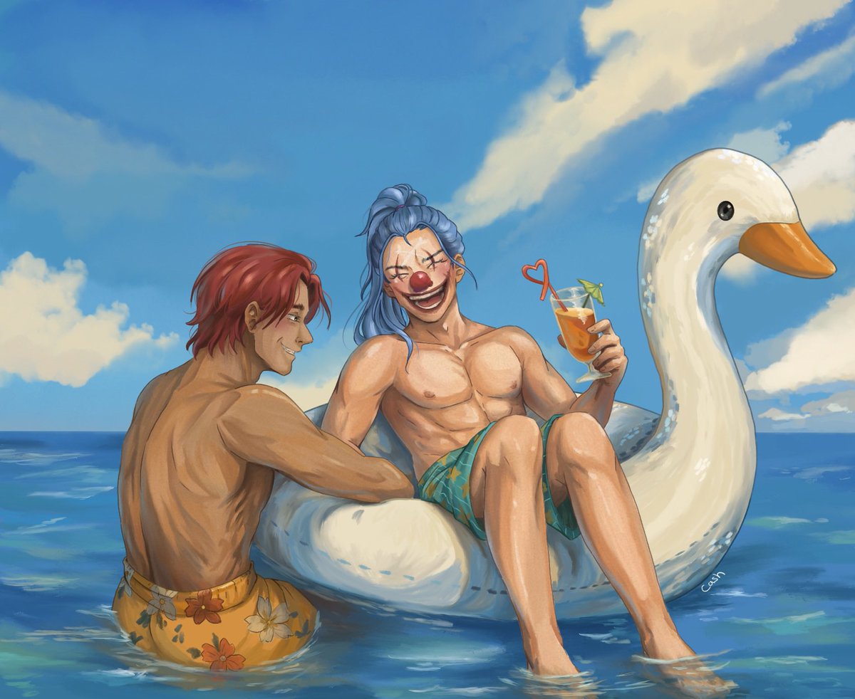 cashiedoods's tweet photo. Shuggy summer again! ♥️⛱️💙

I desperately yearn for relaxation but life is too much 😔 so here’s my favs enjoying something instead. 

#shuggy #onepiece #シャンバギ https://t.co/Y1YFZz17Lt