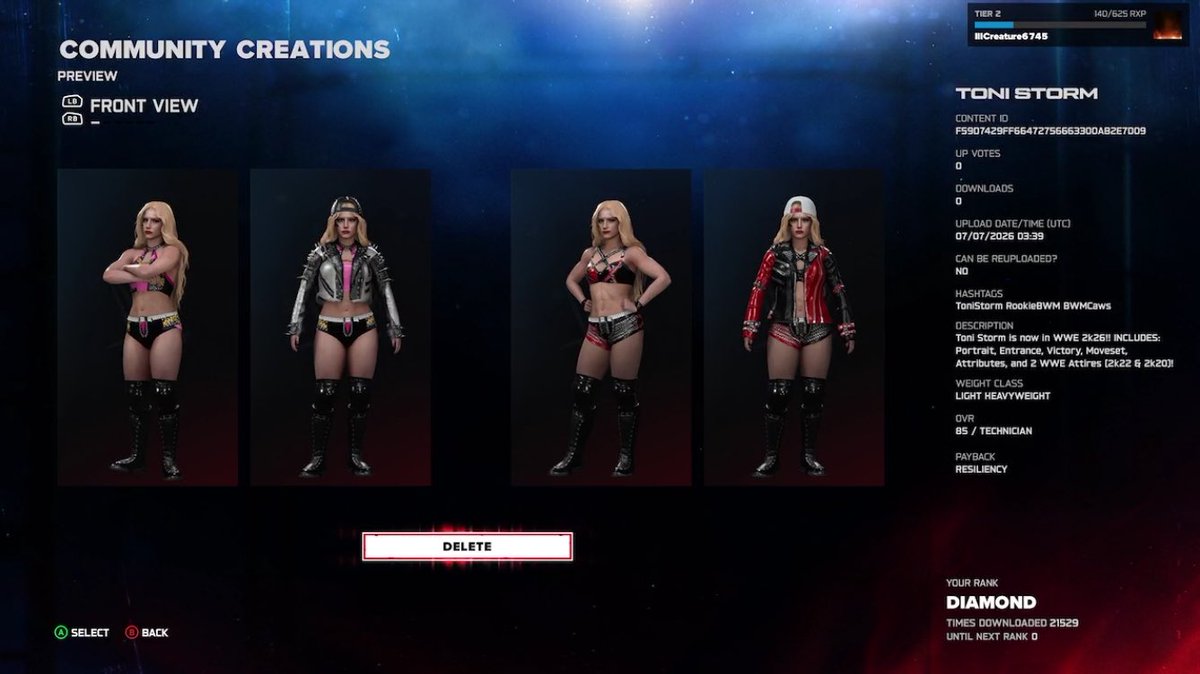 BWMCaws's tweet photo. NEW! #WWE2K26 Upload to Community Creations!

★ Toni Storm

★ Search Tag → RookieBWM or BWMCaws

★ INCLUDES
● Render
● WWE 2k22 Attire
● WWE 2k20 Attire
● Moveset 
● Only Base Game Required! https://t.co/A8GDZPCG0Y