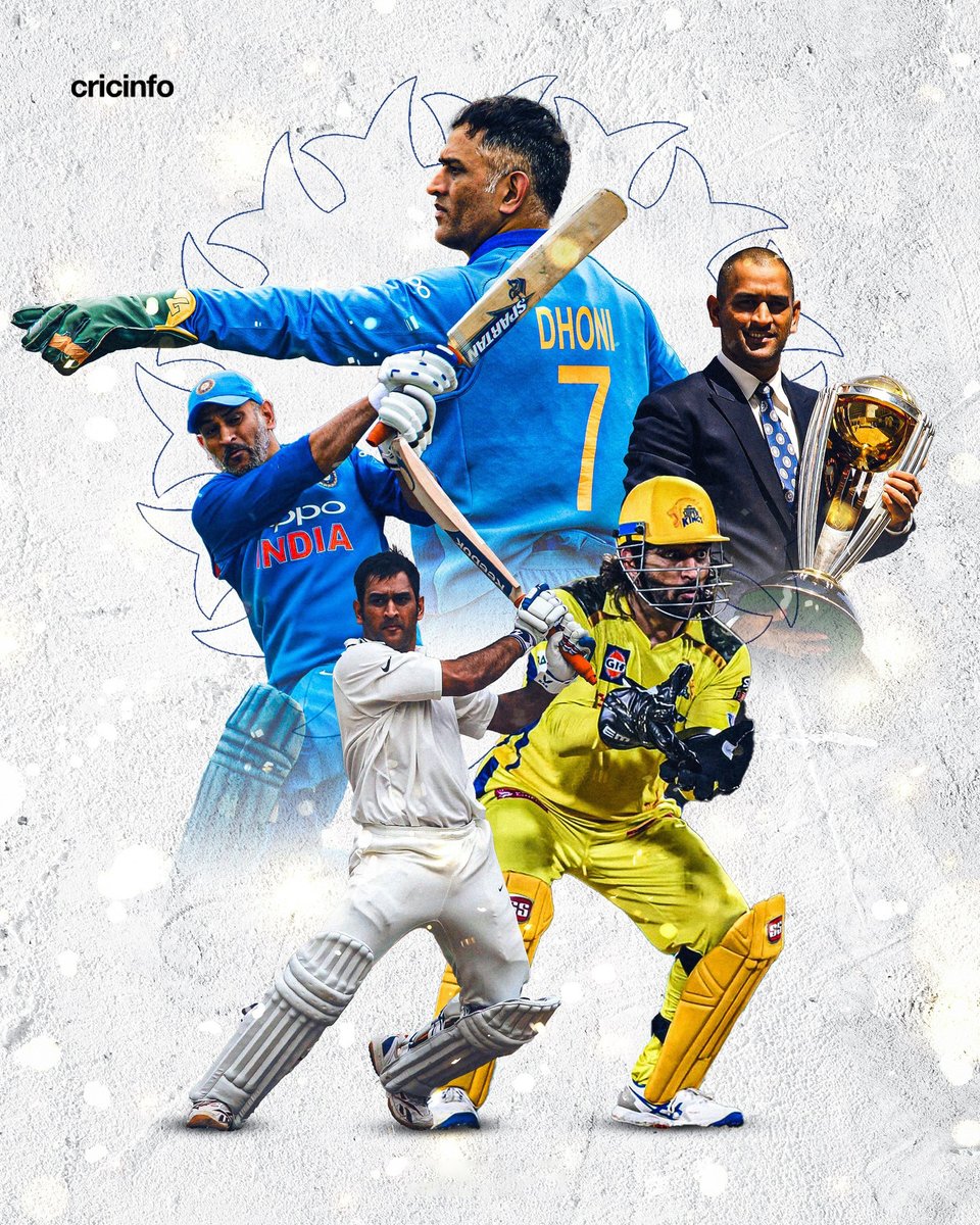cricinfo's tweet photo. The man who led 🇮🇳 to three ICC titles. Chennai's 𝘵𝘩𝘢𝘭𝘢. A legendary finisher and captain. 

Happy birthday to the one and only MS Dhoni 🎂 🎉 #OnThisDay https://t.co/2iLJZ8XgM6