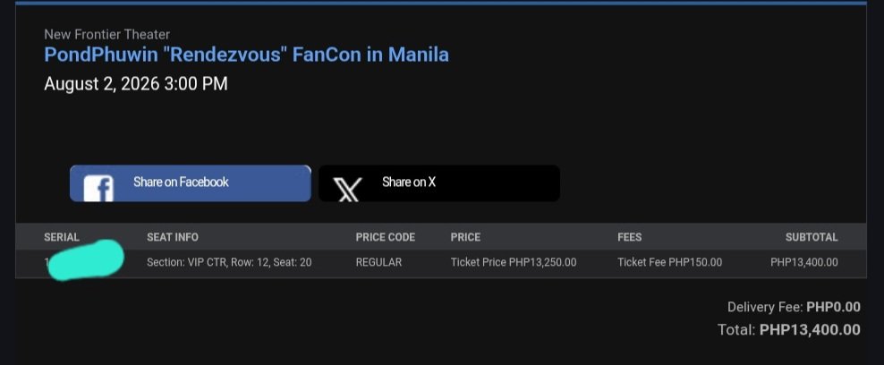 simply_maryM's tweet photo. WTS | LFB

Rendezvous FanCon Manila VIP CTR
Negotiable price
Rfs: got desired seat..
Can do installment but must be paid on or before the event 
#pondphuwinrendezvousinph
#pondphuwinconcertinmanila
#pondphuwinrendezvousInManila
#phuwintang #ppnaravit
#ปอนด์ภูวินทร์ #PondPhuwin https://t.co/MwpDUOmCod