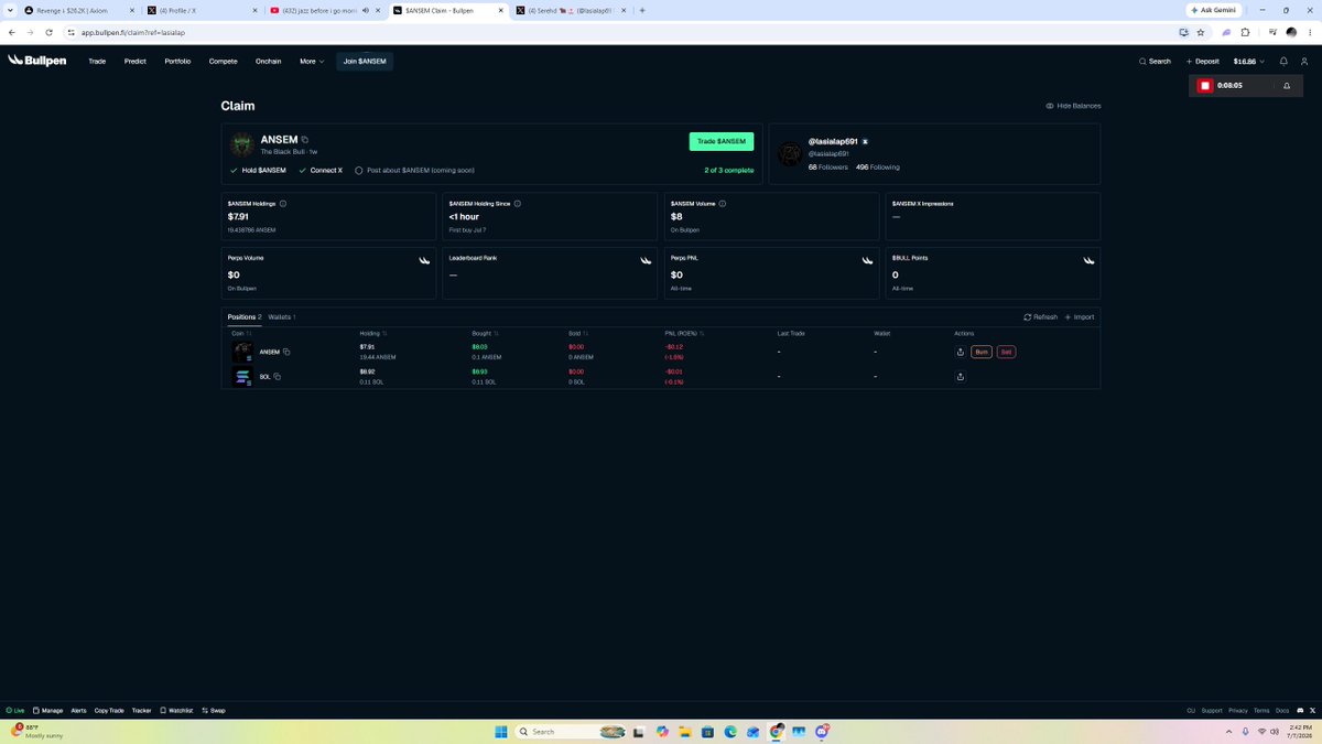 lasialap691's tweet photo. hey @blknoiz06 i just fixed my bullpen account and bought some of solana:9cRCn9rGT8V2imeM2BaKs13yhMEais3ruM3rPvTGpump hopefully u see this and i can qualify as i am a low port trencher would really need this <3 https://t.co/RwClRAJ1Yw