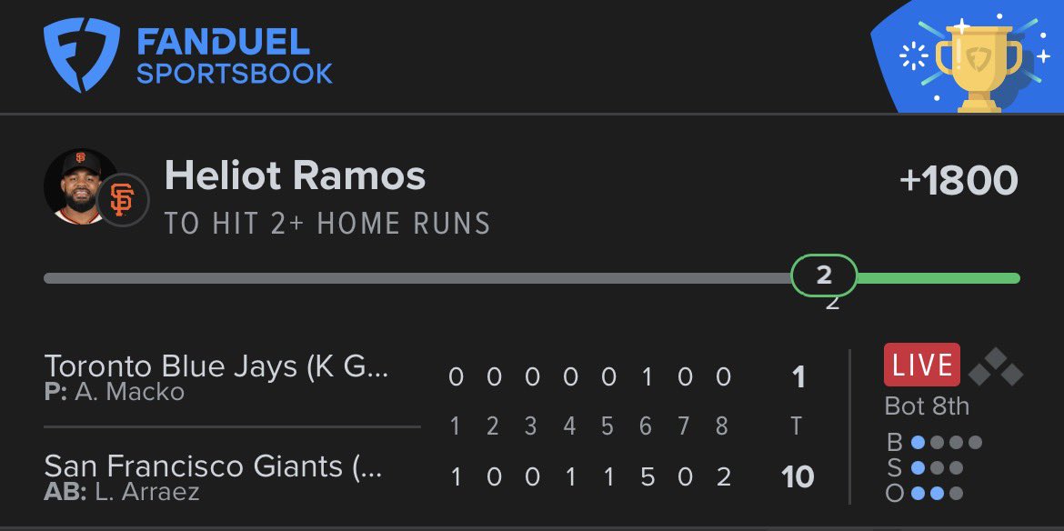 zinsation's tweet photo. @MLBHR Odds were at +3300 when I put it in then dropped to +1800 in half a second https://t.co/yXxsMKa3Eb