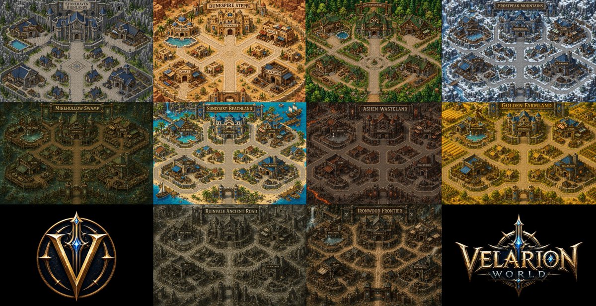 VelarionWorld's tweet photo. The world doesn't wait for the unprepared🗺️

10 regions stretch across Velarion from the highlands of Stonehaven to the untamed frontier of Ironwood.

🏔️ Stonehaven Highlands
🏜️ Dunespire Steppe
🌲 Greenwood Forest
❄️ Frostpeak Mountains
🌿 Mirehollow Swamp
🏖️ Suncoast Beachland
🌑 Ashen Wasteland
🌾 Golden Farmland
🏛️ Ruinvale Ancient Road
🪵 Ironwood Frontier

Where will you begin your journey?⚔️