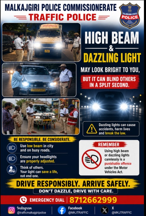 MKJTRAFFIC's tweet photo. Dim Your Lights, Protect Every Road User."
#MalkajgiriTrafficPolice #MalkajgiriCommissionerate #TrafficSafety #RoadSafety #UseLowBeam #NoHighBeam #StopDazzlingLights #DriveResponsibly #SafeDriving #RoadAwareness #ObeyTrafficRules #DriveSafe #TrafficEnforcement #VisionMatters https://t.co/sqjaMBWGuX