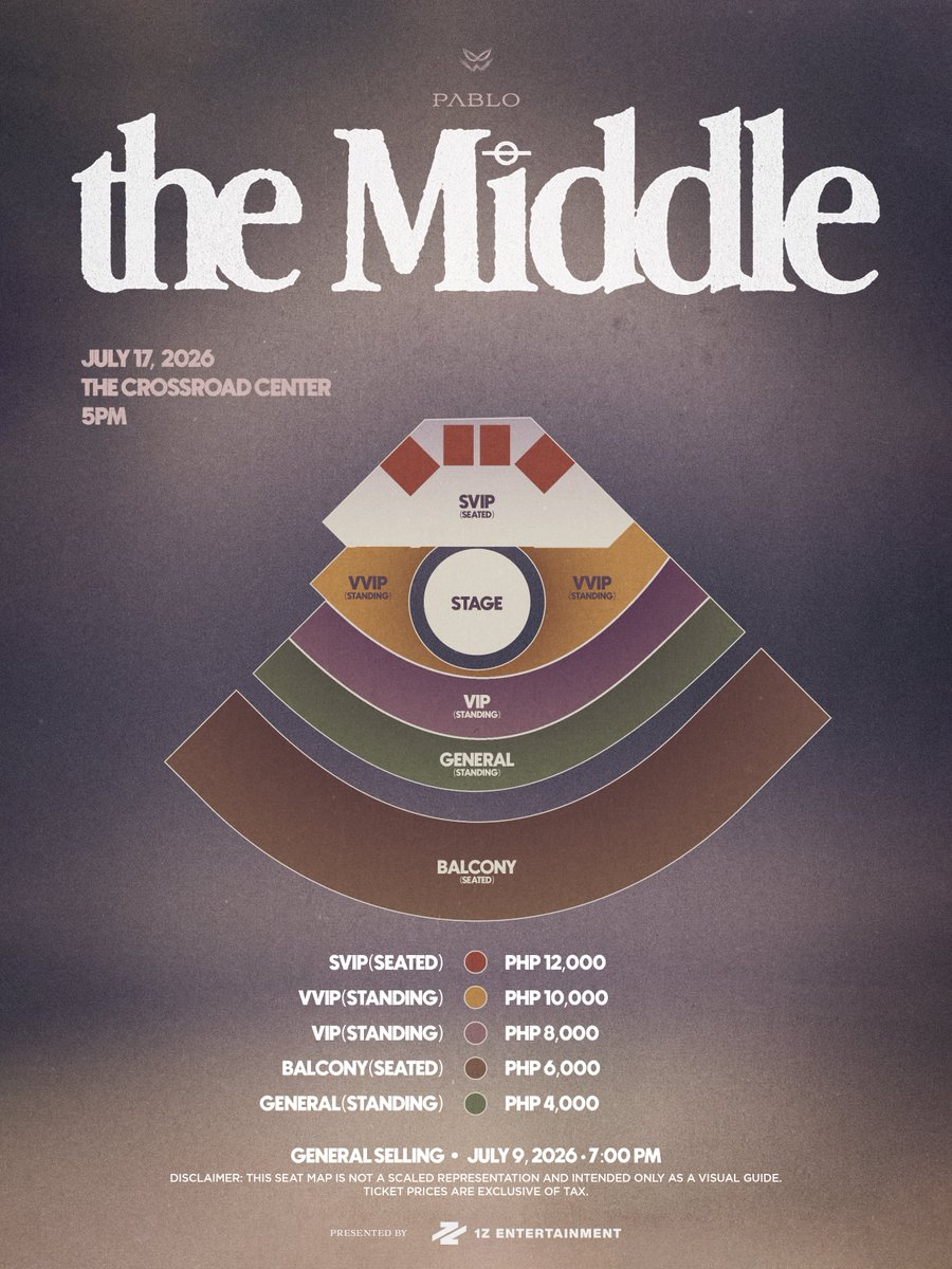 1zentertainment's tweet photo. the Middle
7.17.26 // 5PM // The Crossroad Center

GENERAL SALE
July 9, 2026 // 7PM

Secure your tickets at https://t.co/8DOZVndTa4

More details to be announced soon.

#USAD #PABLO #theMiddle https://t.co/tcRLYz0GGR