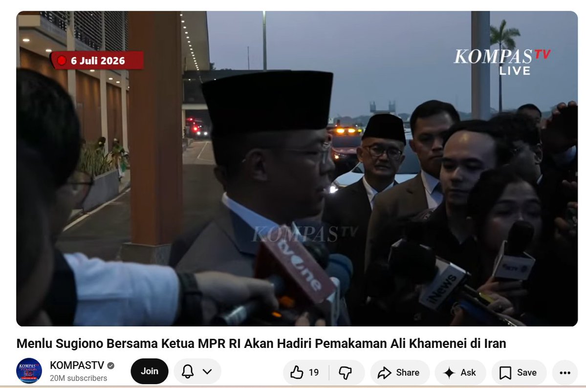 dimarsasongko98's tweet photo. Menlu Sugiono, 6 Juli 2026:
 "Sejak awal sudah diputuskan yang mewakili adalah duta besar."

Menlu Sugiono, juga 6 Juli 2026:
 "Iran baru kasih tahu tanggal 2 Juli bahwa yang boleh masuk harus di atas Dubes , kita tidak sempat kirim pengganti."

Jadi keputusan awal itu karena kesadaran strategis, atau karena memang tidak mau hadir dari awal?

Negara Muslim terbesar di dunia. 
Gaza masih terbakar. 
Pakistan kirim Presidennya. 

Indonesia kirim... siapa yang kebetulan sudah ada di sana.