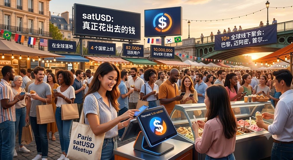 SUNILADRIN's tweet photo. S5 结论：satUSD，正成为人们真正花出去的钱satUSD 不再只是一个概念，它已经真正在全球落地，成为日常花费的货币。目前已在 4 个国家正式上线采用，社区持续高速扩展：超过 82,000 名符合条件的活跃用户  
1,000 万美元 RIVER 已质押参与治理，显示出极强的社区共识  
举办超过 10 次 全球线下聚会，从巴黎、迈阿密到首尔，satUSD 的支持者在世界各地相聚

这不仅仅是数据，更是一个信号：
satUSD 正在从加密资产，真正走向大众支付工具。未来已来，而我们，正站在浪潮中央。 @RiverdotInc  @River4fun
